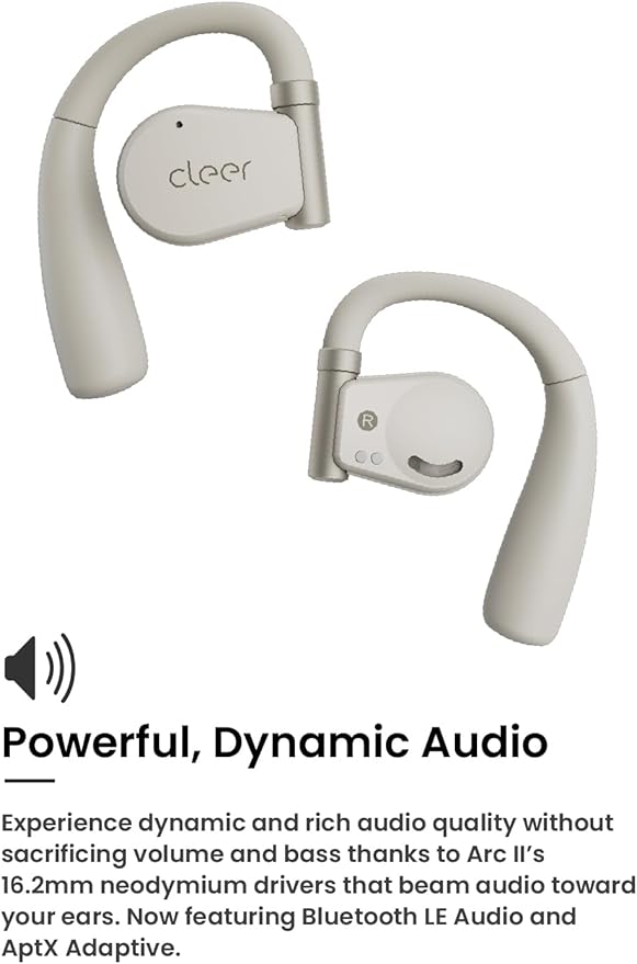 Cleer ARC II Open-Ear True Wireless Bluetooth Headphones,Snapdragon Sound,Multipoint Connection,Secure Fit,IPX5 Waterproof,Crystal Clear Calls,35 Hours Playtime,for iPhone & Android (Light Grey)