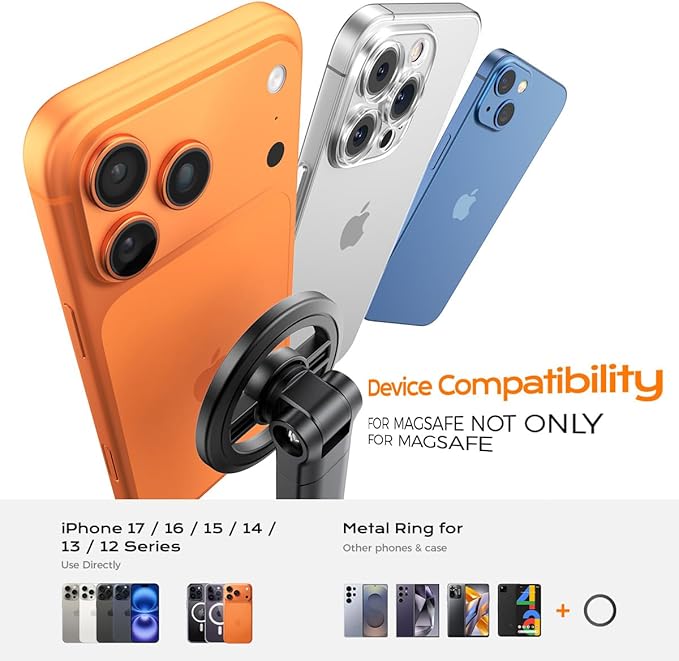 2025 Upgraded Magnetic Phone Tripod,51" Adjustable and Foldable Selfie Stick Tripod for iPhone with Remote,Strong Magnet Selfie Stick Stand for Traveling, Recording,Taking Selfies and Live Streaming