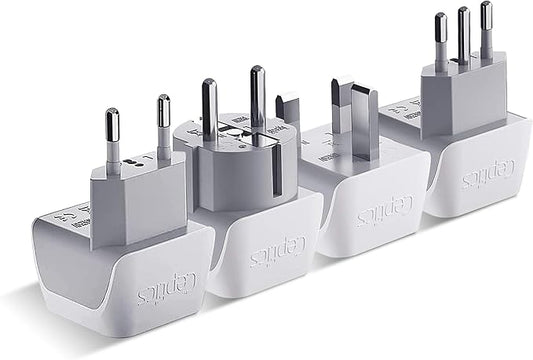 Ceptics European Plug Adapter 4 Pack Set, USA to Europe, Italy, Germany, England, Spain, Italy, Iceland, France (Type C, E/F, G, L) - for Your Cell Phones, Tablets, iPhone, Camera (CT-EU-4SET)