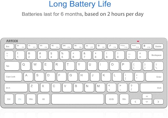 Arteck 2.4G Wireless Keyboard Ultra Slim and Compact Keyboard with Media Hotkeys for Computer Desktop PC Laptop Surface Smart TV and Windows 11/10/8/7, Silver