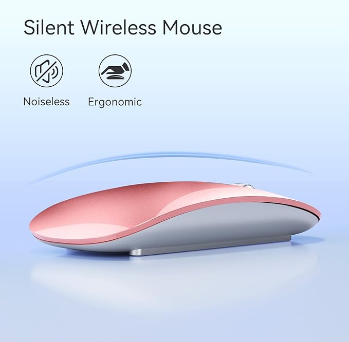 TENMOS M18 Bluetooth Mouse, USB C Rechargeable Wireless Mouse, Triple Mode (Dual Bluetooth+USB) Computer Silent Mice Portable with USB Receiver Type C Adapter for Laptop/MacBook/iPad/PC- Rose Gold