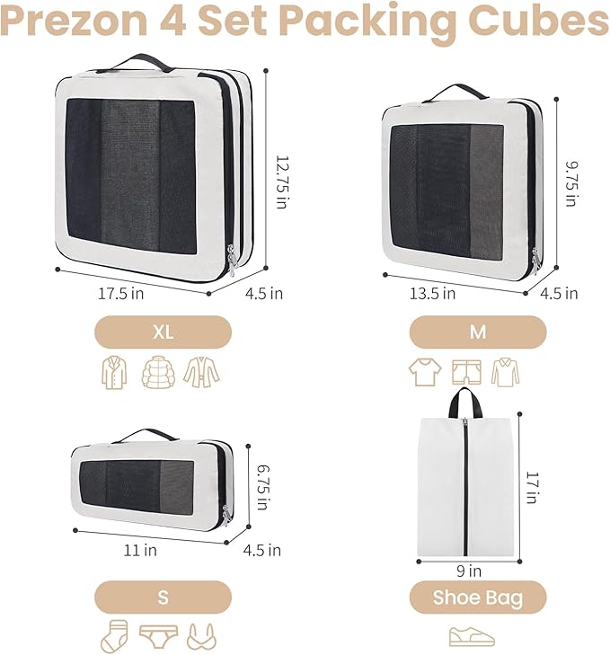 8 Set/6 Set/4 Set Compression Packing Cubes for Travel, Lightweight Vacation Travel Essentials, Travel Accessories for Suitcase Organizer Bags Set, Durable Luggage Organizer