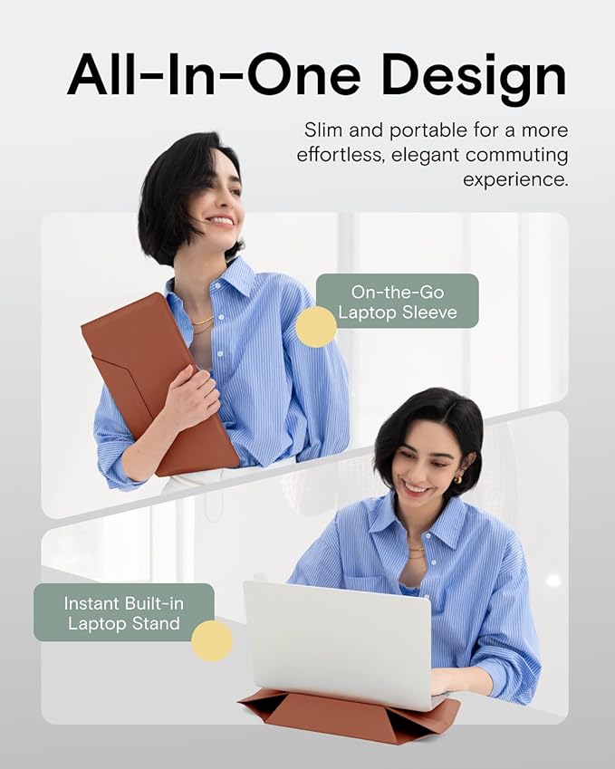 MOFT Laptop Carry Sleeve, 2-in-1 Laptop Bag & Stand for 15"-16" MacBook Air/Pro & Dell/HP/Lenovo/Asus, Stylish Slim Computer Sleeve Bag with Expandable Storage for Computer Accessories, Sienna Brown