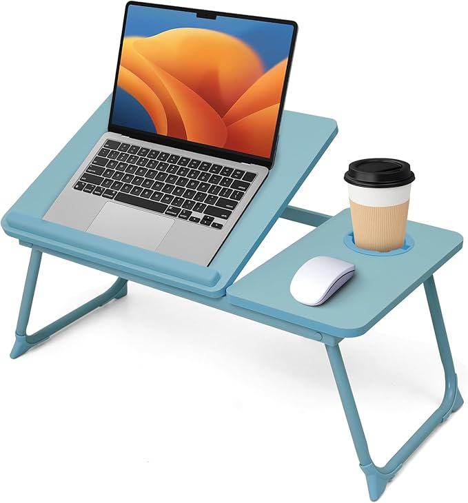 Lap Desk for Couch/Sofa/Floor, 5-Angle Adjustable Bed Desk with Foldable Legs &Cup Holder, Light Weight Bed Tray Table for Writing/Eating/Reading, Portable Laptop Stand for Adults, Kids