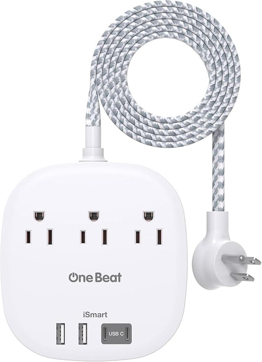 Cruise Essentials 2025,One Beat Travel Power Strip with 3 Outlets 4 USB Ports 3.1A,Short Extension Cord 1ft Desktop Charging Station for Travel Home Office,Cruise Ship Essentials,ETL Listed