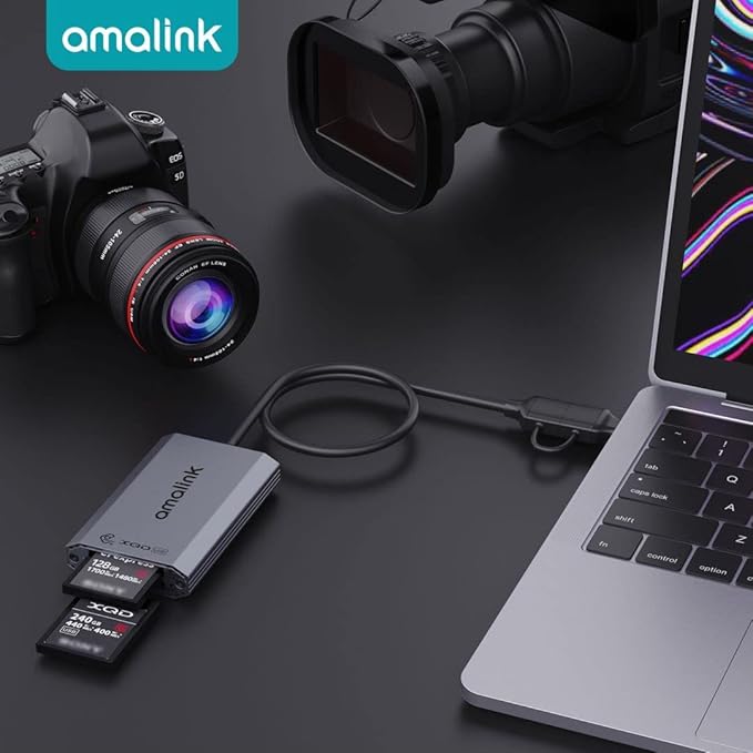CFexpress Type B and XQD Card Reader,amalink Dual Slot USB 3.2 GEN 2 10G Type B CFexpress Adapter with Dual connectors(USB A&USB C) .Plug and Play Compatible with Android/Windows/Mac OS/iPad