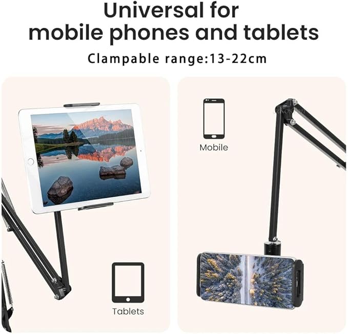 Tablet Stand Holder for Bed,Folding Tablet Holder for Desk,Flexible Tablet Arm Clamp Compatible with iPad/iPhone15/iPad Pro/N-Switch,Kindle Fire,or others 4.5~12.9 Inch-Reading,Watching Black