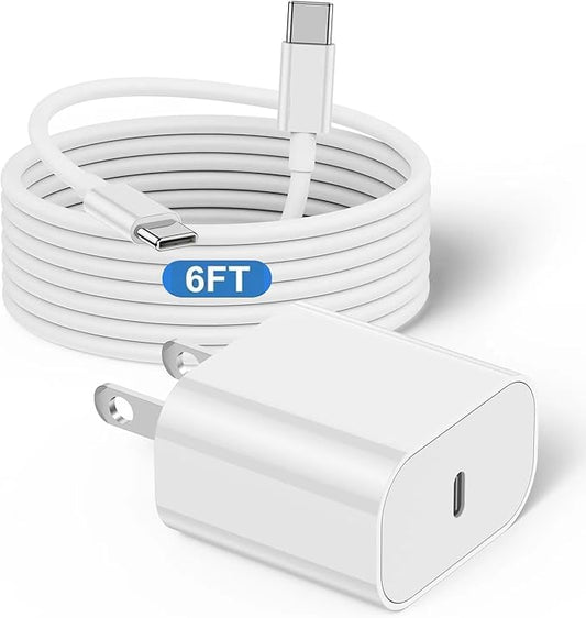 iPhone 17 16 15 Charger and 6ft Type C to C Cable Cord Long, 20W USB C Fast Charging Block/iPad Wall Plug Power Adapter Cube Brick Box for Apple iPhone 17 Pro Max/17 Air/16 Plus/15 Pro/iPad Air/Mini