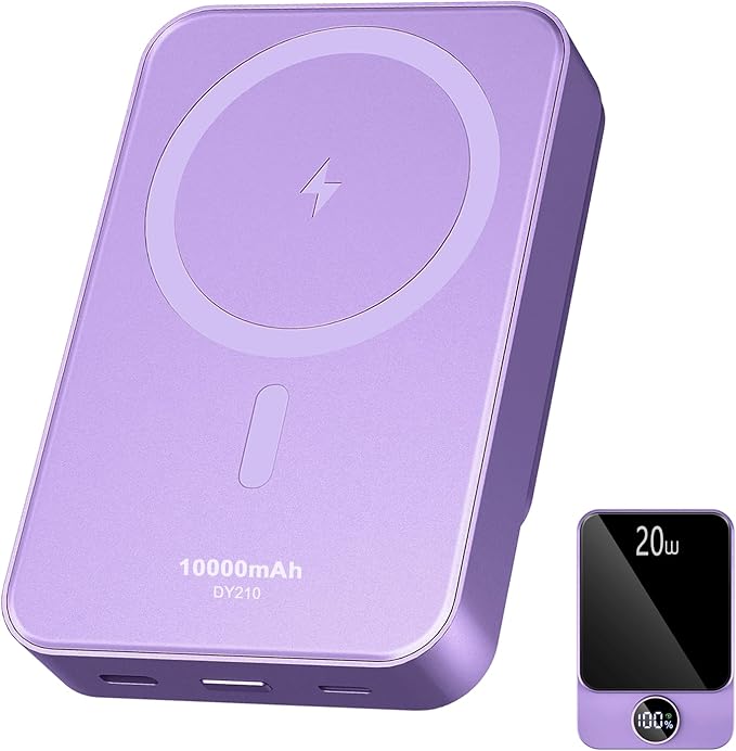Magnetic Portable Charger, Power Bank 10000mAh with PD 20w Fast Charging, USB C in&Out Battery Pack, Compatible with Mag-Safe for iPhone 12/13/14/15/16 Pro/Pro Max Series, Samsung, Android, and More