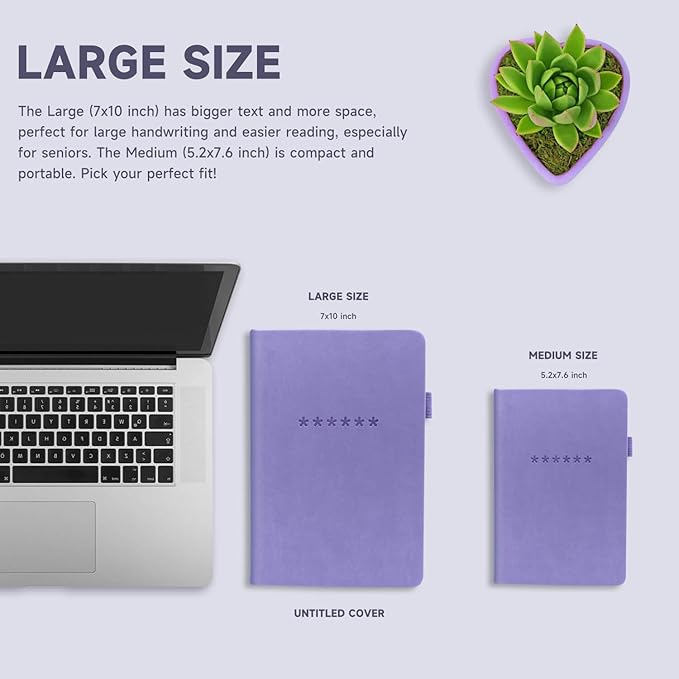 Password Book with Alphabetical Tabs – Hardcover Internet Address & Password Organizer – Password Keeper Notebook for Computer & Website – 7x 10" Log-in Password Journal w/Thick Paper (Lavender)