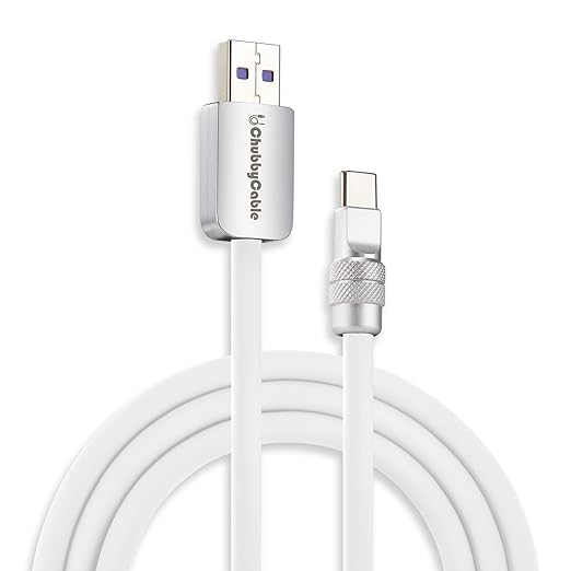 chubbycable Chubby 2.0 Fast Charging Cable Durable Soft Silicone USB C Cable 120W Extra Thick Charger Cord Compatible with iPhone 17-15 Series iPad, White, USB-A to Type-C, 13.1 FT