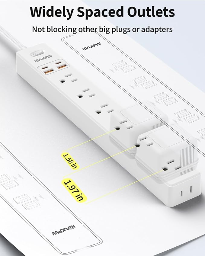 6 Ft Power Strip Surge Protector - 7 Outlets 4 USB Ports (2 USB C), Ultra Thin Flat Extension Cord & Flat Plug, 1700 Joules, Wall Mount, Desk Charging Station for Home Office Dorm, White