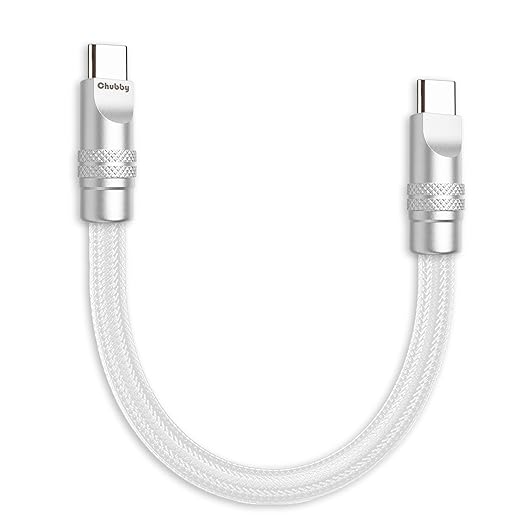 chubbycable Cute Chubby 240W Short USB C Cable Power Bank Fast Charging Cable Nylon Braided Charger Cord Compatible with iPhone 17-15 Series iPad, White, Type-C to Type-C, 1.64FT