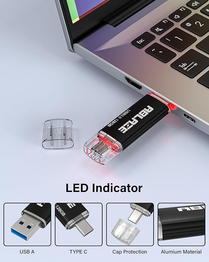 ABLAZE USB C Flash Drive 128GB 2 Pack, Dual USB 3.0+Type C Flash Drive Compatible with iPhone 16/15, Android Smartphone, Computer,Tablet Mac Laptop (2 Pack)