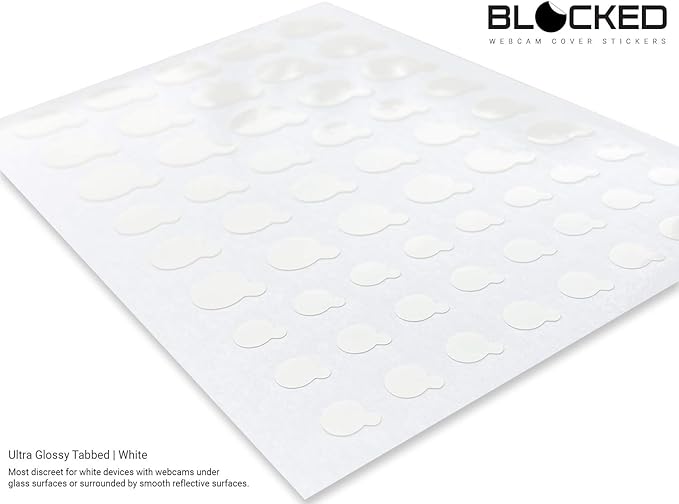 Stackable Webcam/Camera Vinyl Covers | 57 Tabbed Low-Tack Restickable Webcam Sticker | Multiple Sizes | White 57-Pack Tabbed (Ultra Glossy)
