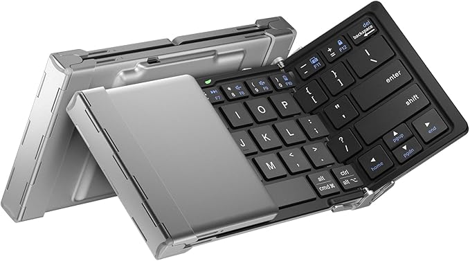 iClever Foldable Bluetooth Keyboard, Ultra-Slim Metal Keyboard with USB-C Charging, Tri-Folding Design for Laptop, iPad, iPhone, Tablet - Sync 3 Devices, Portable & Space-Saving