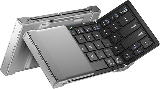 iClever Foldable Bluetooth Keyboard, Ultra-Slim Metal Keyboard with USB-C Charging, Tri-Folding Design for Laptop, iPad, iPhone, Tablet - Sync 3 Devices, Portable & Space-Saving