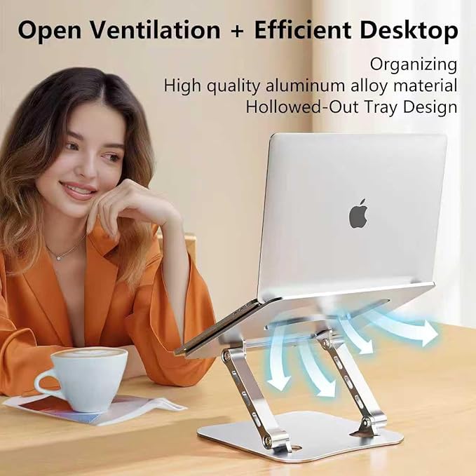 Laptop Stand for Desk – 2.5mm Aluminum Ergonomic Riser, Adjustable Height & Angle, Sturdy Yet Lightweight, Fits 10-17.3 Inch MacBook Pro/Air, Dell XPS, HP,Silver.