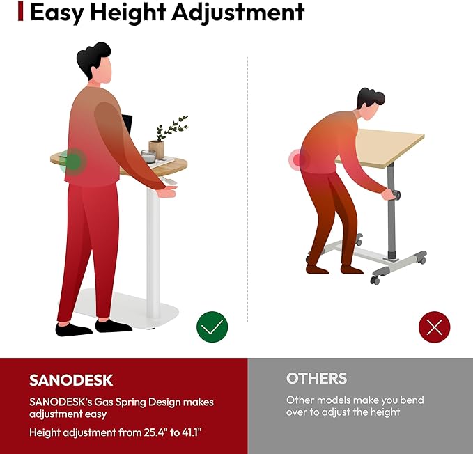 SANODESK Adjustable Overbed Bedside Table Pneumatic Adjustable Height Laptop Computer Standing Desk Cart with Tray, Hospital and Home Use(23.6" W x 13.8" D,Maple)