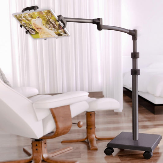 Levo G2 Deluxe Tablet Floor Stand with 5-Axis Arm for iPad, Kindle, Samsung, Universal Fit Adjustable Height 30-56 Inches Hands-Free Use in Bed, Sofa, Office Gunmetal Grey