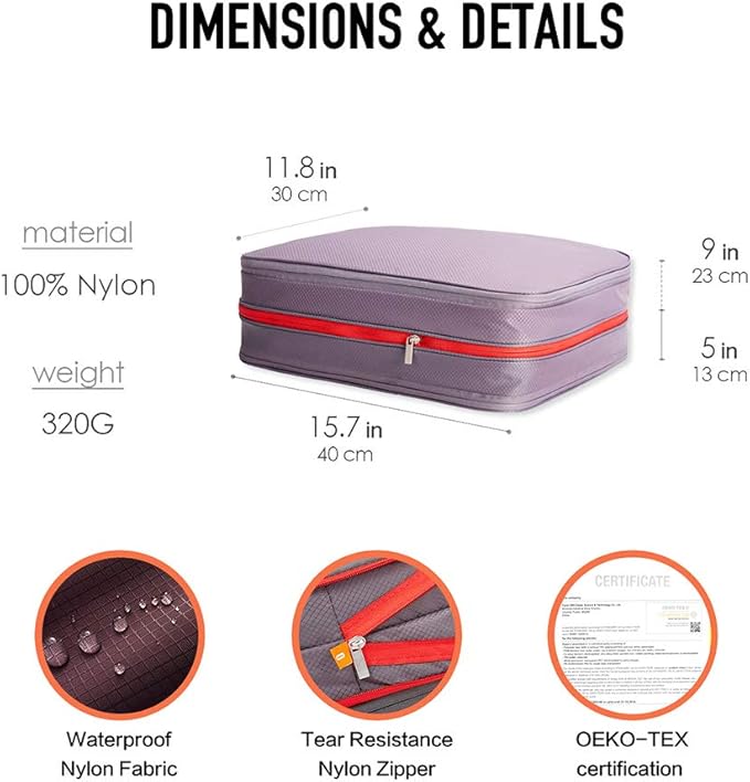 Bee Nesting Waterproof Compression Packing Cubes,Travel Packing organizers for Carry on Luggage,Backpacking, Suitcases