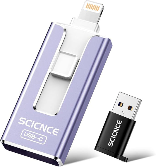 SCICNCE 512GB Flash Drive Intended for iPhone, USB Memory Stick Storage Backup for Photos Videos, Plug and Play No APP Required, Compatible with iPhone iPad Android and Computers (Purple)