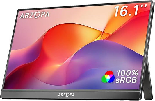 ARZOPA 16.1" Portable Monitor, 100% sRGB FHD 1080P Kickstand Portable Laptop Monitor High Color Gamut Display IPS Eye Care Screen for High-end Office & Entertainment -Z1C