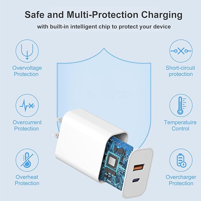 USB C Wall Charger,Dual Port 10FT iPhone Charger 20W PD+QC3.0 Power Adapter Fast Charging Block Plug with 10ft USB C to Lightning Cable for iPhone 14/14 Pro/14 Pro Max/13/12/11/Pro Max/XS/XR/X/AirPods