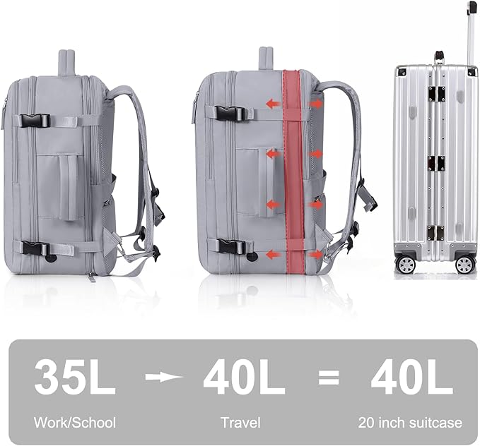 Hanples Extra Large Travel Backpack for Women as Person Item Flight Approved, 40L Carry On Backpack, 17 Inch Laptop Backpack, Waterproof Backpack, Hiking Backpack, Casual Bag (Gray)