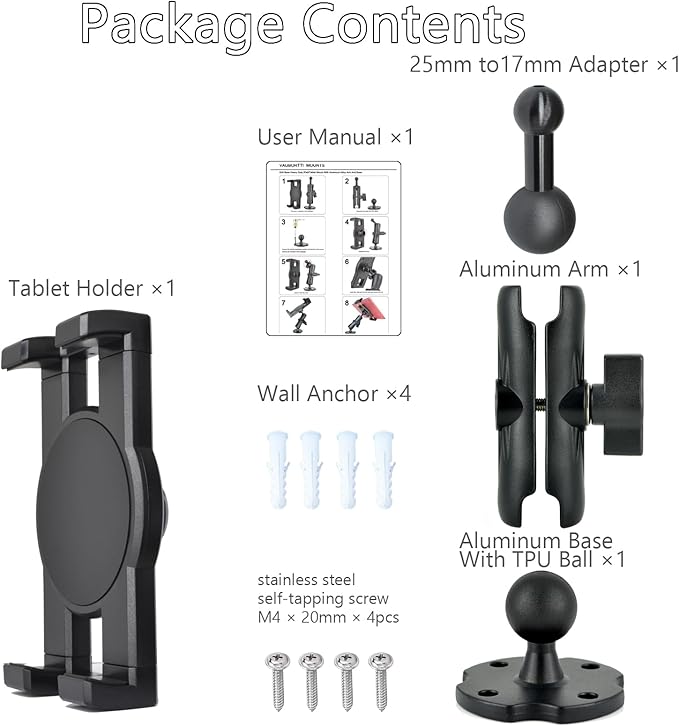 Tablet Mount for Truck Aluminum Arm iPad Mount Car Holder for 6.5"-12.9" iPad mini/Air/Pro,Drill Base Heavy-Duty Fit for 1" B Size System