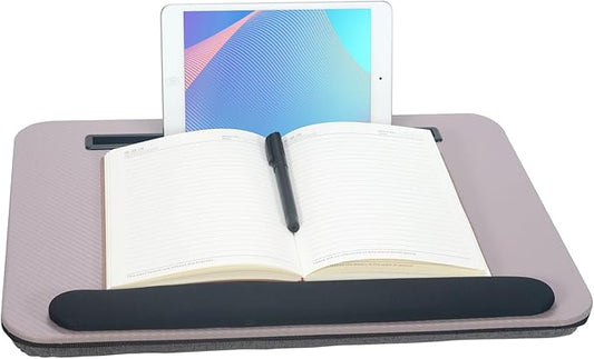 Portable Laptop Desk Fits Up to 16“ Laptops, with Tablet Slot, Built-in Cushion, Great for Home & Office,Lap Desk for Laptop,Lap Desk with Cushion (Grey Violet with Wrist Rest, Medium)