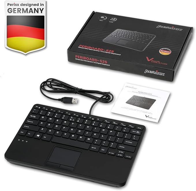 Perixx PERIBOARD-525 US, Wired Mini USB Keyboard with Touchpad - X Type Scissor Keys - 11.18x7.17x1.1 Inches - Build-in 2 USB Hubs - US English