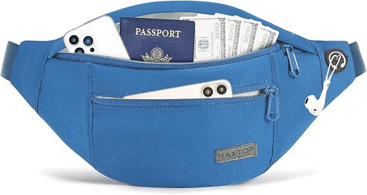 MAXTOP Large Crossbody Fanny Pack with 4-Zipper Pockets,Gifts for Enjoy Sports Festival Workout Traveling Running Casual Hands-Free Wallets Waist Pack Phone Bag Carrying All Phones