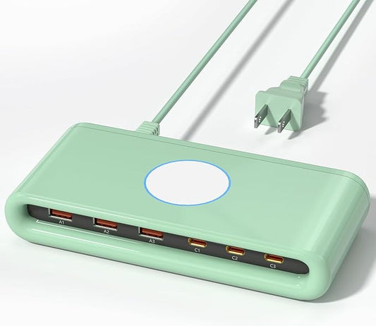 145W USB C Charging Station for Multiple Devices,6 Port USB C Hub Charger,Multi USB Charger Block for Laptop MacBook,HP,iPad,iPhone,Samsung,(Green, 145w)