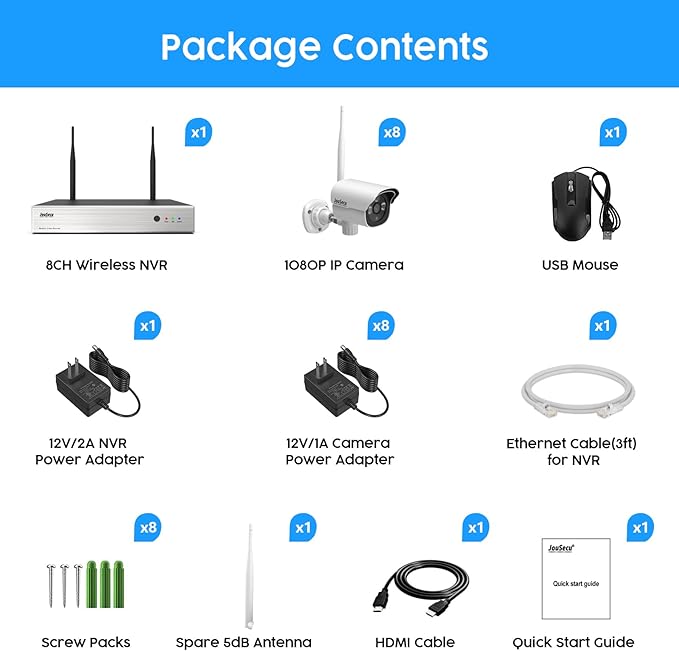 1080P Security Camera System Wireless with 2TB Hard Drive, Plug and Play 8CH Video Surveillance NVR Kit with 8pcs HD Bullet IP Camera for Home/Store/Office, Night Vision Waterproof