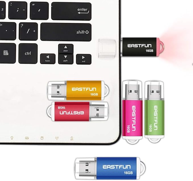 EASTFUN 6 Pack 16GB USB 2.0 Flash Drive Memory Stick Thumb Drive, with LED Indicator, 6 Pcs Mix Colors: Rose/Red/Gold/Black/Green/Blue