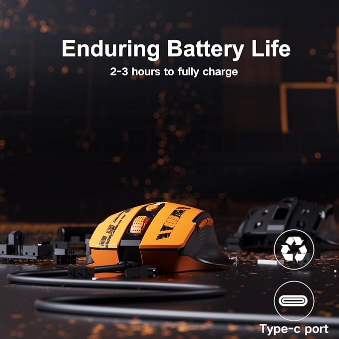 Wireless Mouse,Upgraded 2.4GHz Rechargeable (Battery Level Visible) Ergonomic Computer Mouse,4 Levels DPI, Wireless Mice for Laptop Computer(Yellow)