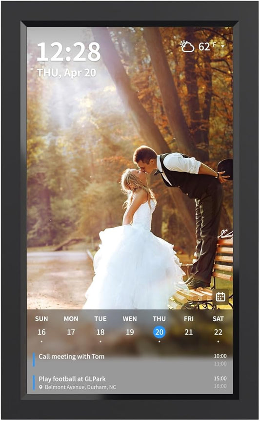 15 inch Smart Wi-Fi Digital Calendar Beautiful Frame for Desktop. Displays Your Photos, 5 Day Weather, Date, Current Conditions, WiFi Sync with Mobile Calendar Through Office 365 Calendar