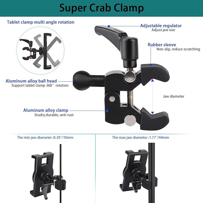 Boat Helm Tablet Holder, Marine Boat Handle Bar Pole Mount, 360°Rotation Clamp Non-Slip Aluminum Alloy Mount,Compatible with 4.7~12.9" iPad/Nexus/LG G Pads/e-Reader/iPhone