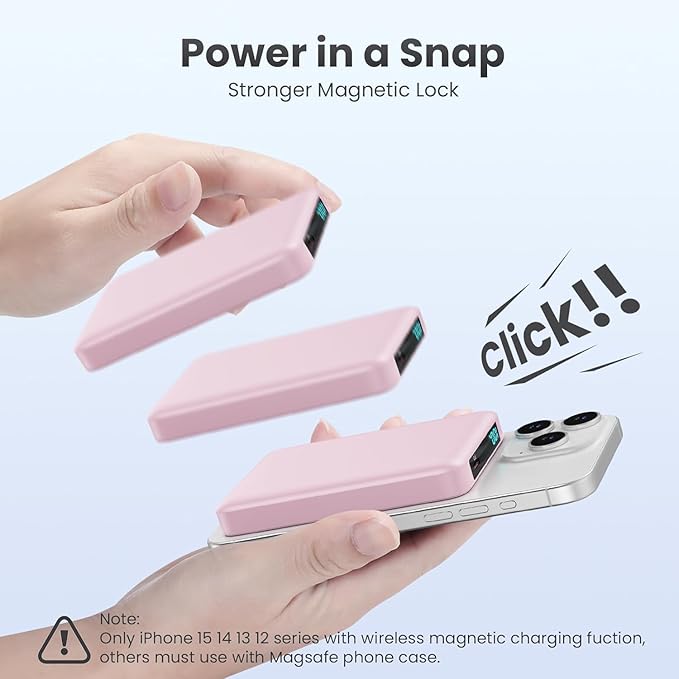 Magnetic Portable Charger Power Bank,Compact 10800mAh LCD Display Wireless Portable Charger,20W PD USB-C in&out Battery Pack Compatible with Magsafe,iPhone 16/16 Pro Max/15 Plus/14/13/12 Series-Pink