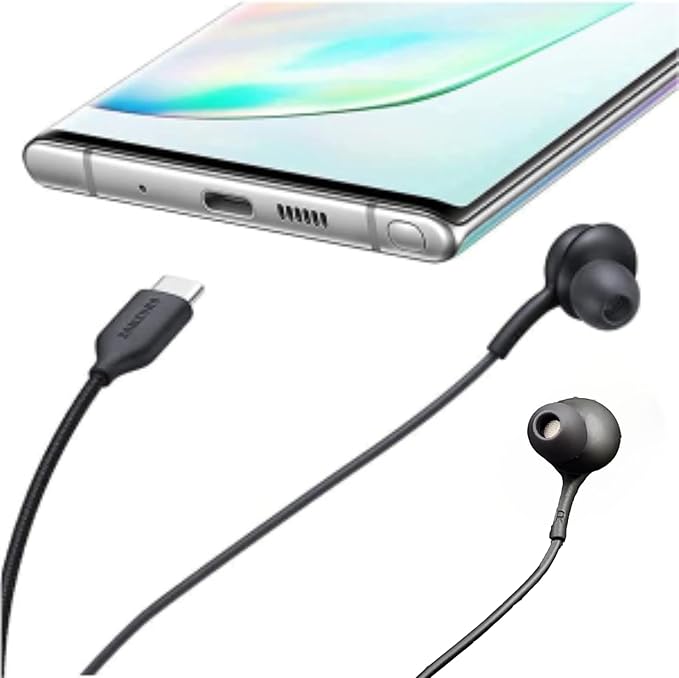 2025 New in-Ear Earbuds Stereo Headphones for Samsung Galaxy Z Fold6，S24S23S22S21S20 Note 10 10+ - with Microphone and Volume Remote Type-C Connector-Black