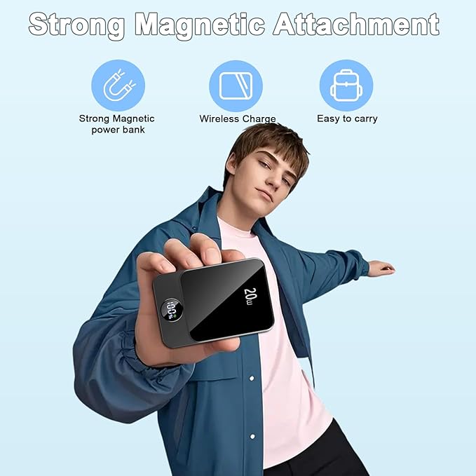 Magnetic Portable Charger, 10000mAh Power Bank with PD 20w Fast Charging, USB C in&Out Battery Pack, Compatible with Mag-Safe for iPhone 17/16/15/14/13 Pro/Pro Max Series, Samsung, Android, and More