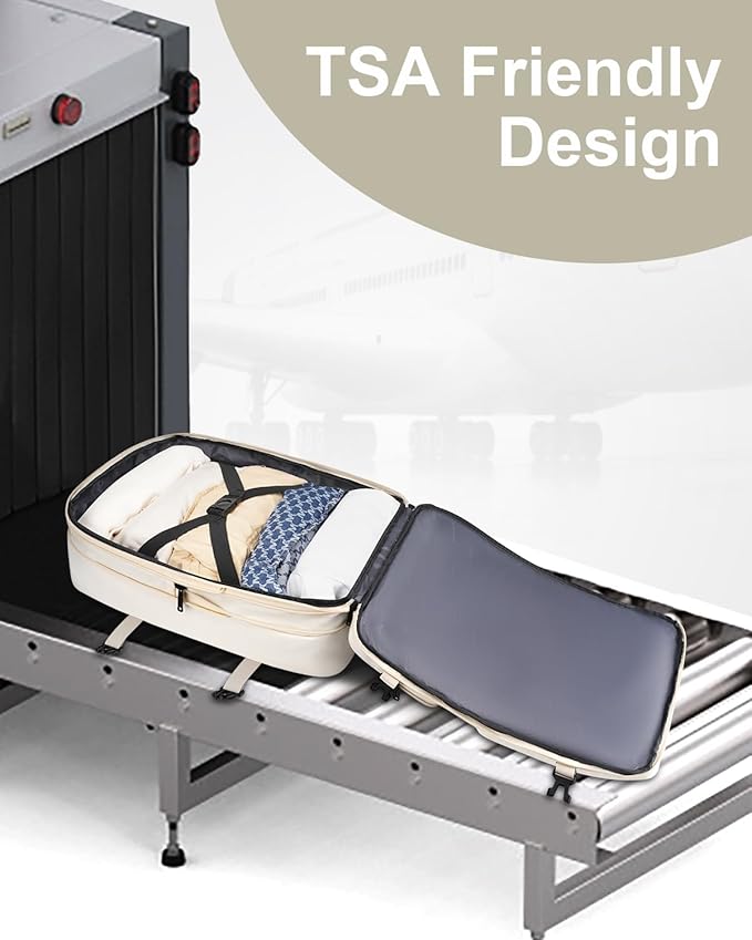 Vancropak Carry on Backpack, 47L Expandable Extra Large Travel Backpack with 3 Packing Cubes, Flight Approved Water Resistant Luggage Suitcase Weekend Duffle Bag Overnight Daypack for Women Men, Beige