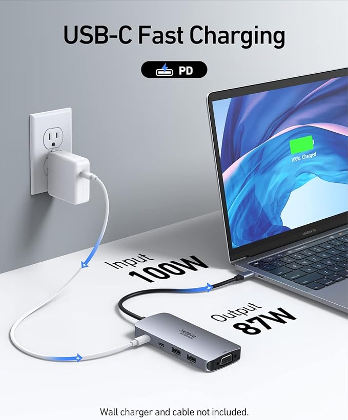 USB C Docking Station Dual HDMI Monitor Adapter, Selore USB C Hub 3 Monitors with Dual HDMI, Displayport, VGA, 100W PD Charging, 3USB 2.0 Ports Adapter for Dell XPS, HP, Lenovo, etc