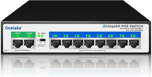 8 Port Gigabit PoE Switch with 2*1000Mbps Uplink, Unmanaged 10 Port Gigabit POE Switch Compatible with IEEE 802.3af/at Devices@120W, AI PoE Auto Recovery&Extend, Vlan, Metal Pluy&Play