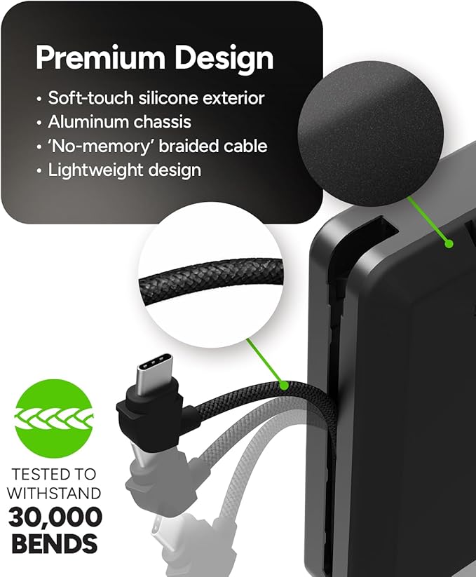 Mophie Powerstation Plus Ultra 10,000mAh Power Bank - Integrated USB-C and Lightning Cables and Foldable Wall Prongs – Fast Charging for Smartphones, Tablets, and More