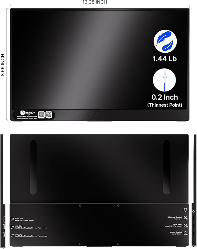Portable Monitor, Ultra Slim 15.6 Inch FHD IPS Laptop Screen Extender with Adjustable Stand, USB C Compatible, Ideal for Travel and Office