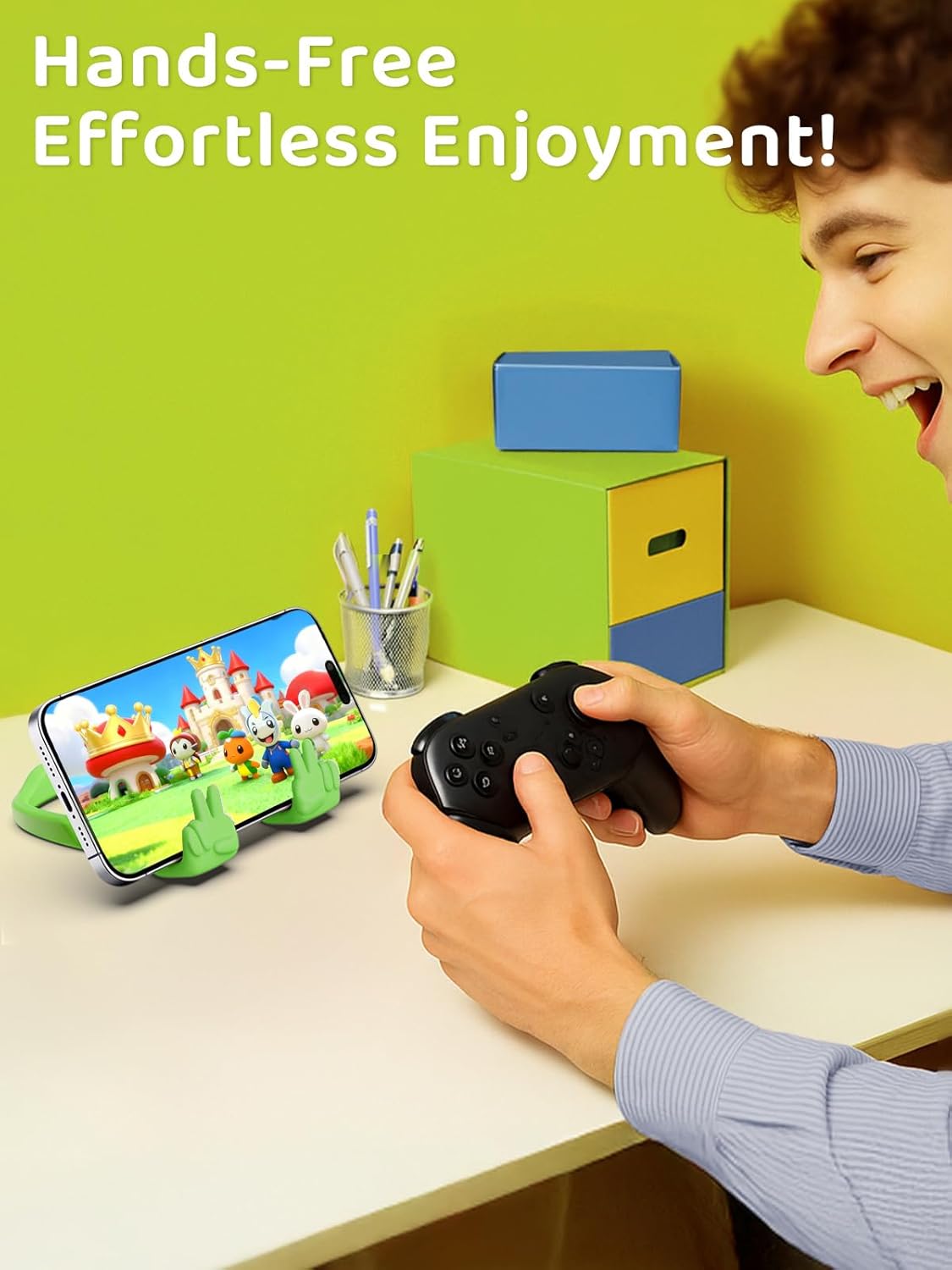 Stocking Stuffers for Teens Girls Boys Kids Cell Phone Stand: 2 Pack Upgrade Adjustable Peace Sign Thumbs Lazy Phone Holder for Desk Birthday Gifts for Women Men Adults (Bright Purple&Avocado Green)