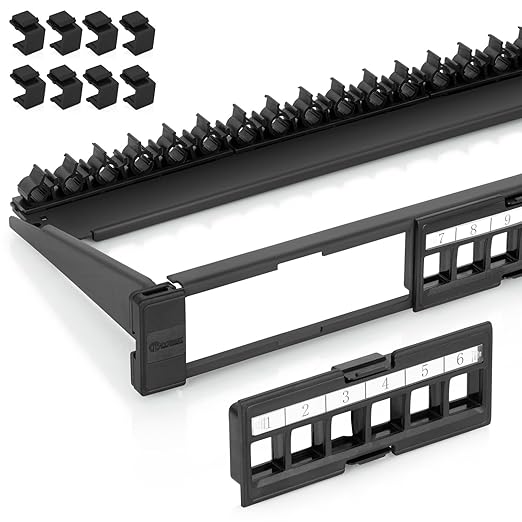Everest 24 Port Keystone Patch Panel (4-Pack) - Removable 6-Port Panels - Use with Slim Profile Keystones ONLY (Wider Jacks May not fit Side by Side) - 8 Blank Keystone Jack Inserts Included