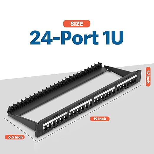 Everest 24 Port Keystone Patch Panel (1-Pack) - Removable 6-Port Panels - Use with Slim Profile Keystones ONLY (Wider Jacks May not fit Side by Side) - 8 Blank Keystone Jack Inserts Included